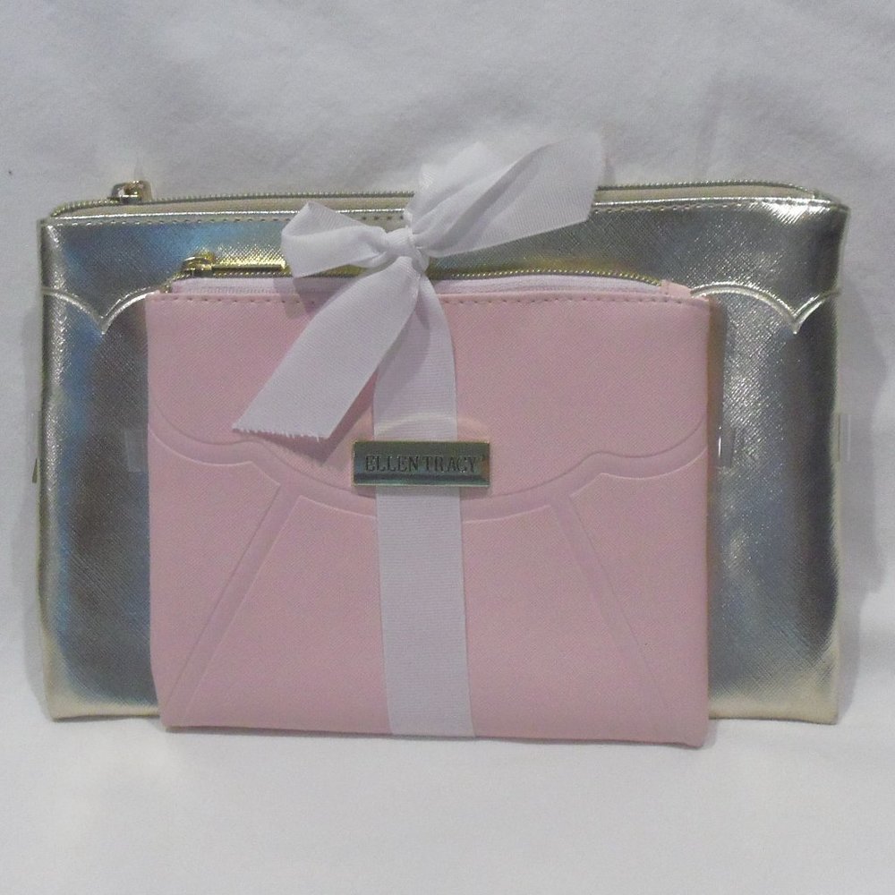 Ellen Tracy Set 2 Cosmetic Bags Pink & Gold